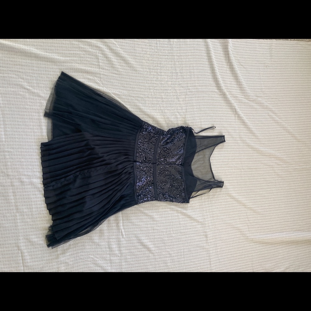 BCBG Black Mesh Sequence Pleated Dress - Picture 9 of 13